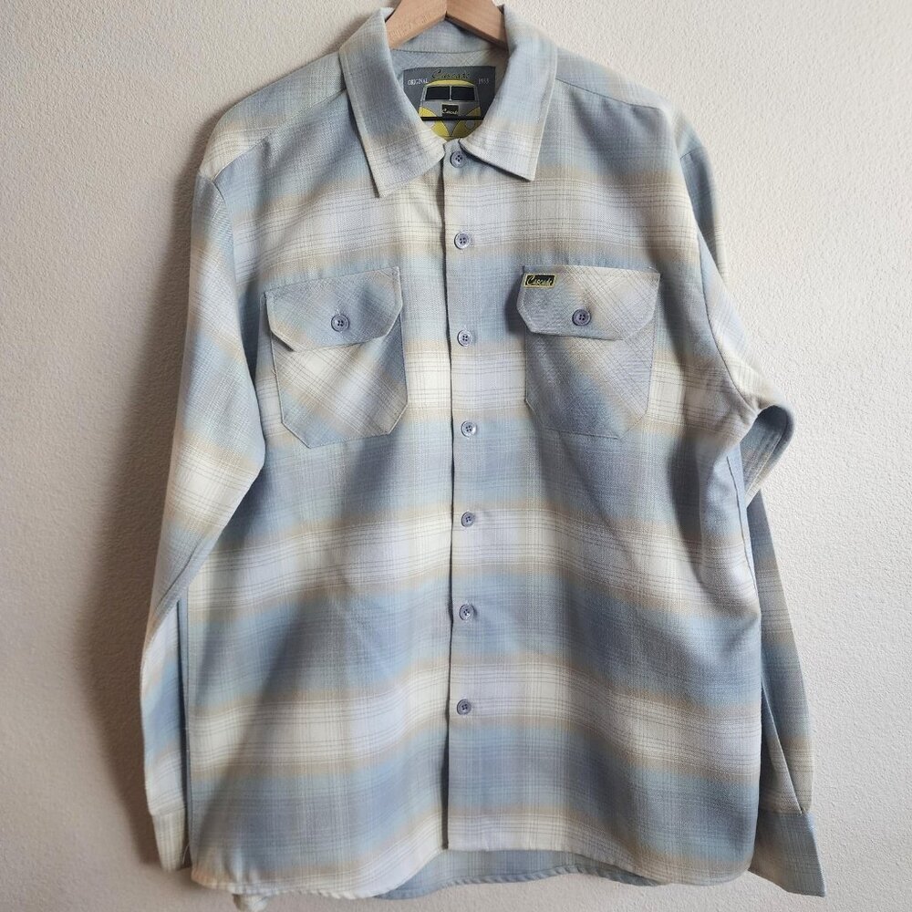 Cascade Shirt Mens XL Blue Beige Plaid Flannel Button Front Long Sleeve Casual